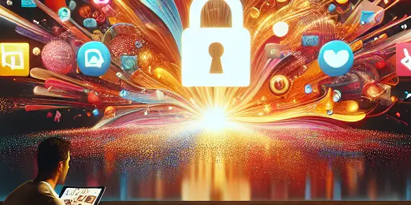 A cozy living room scene featuring a person browsing adult content on a tablet, emphasizing safety and responsible consumption.